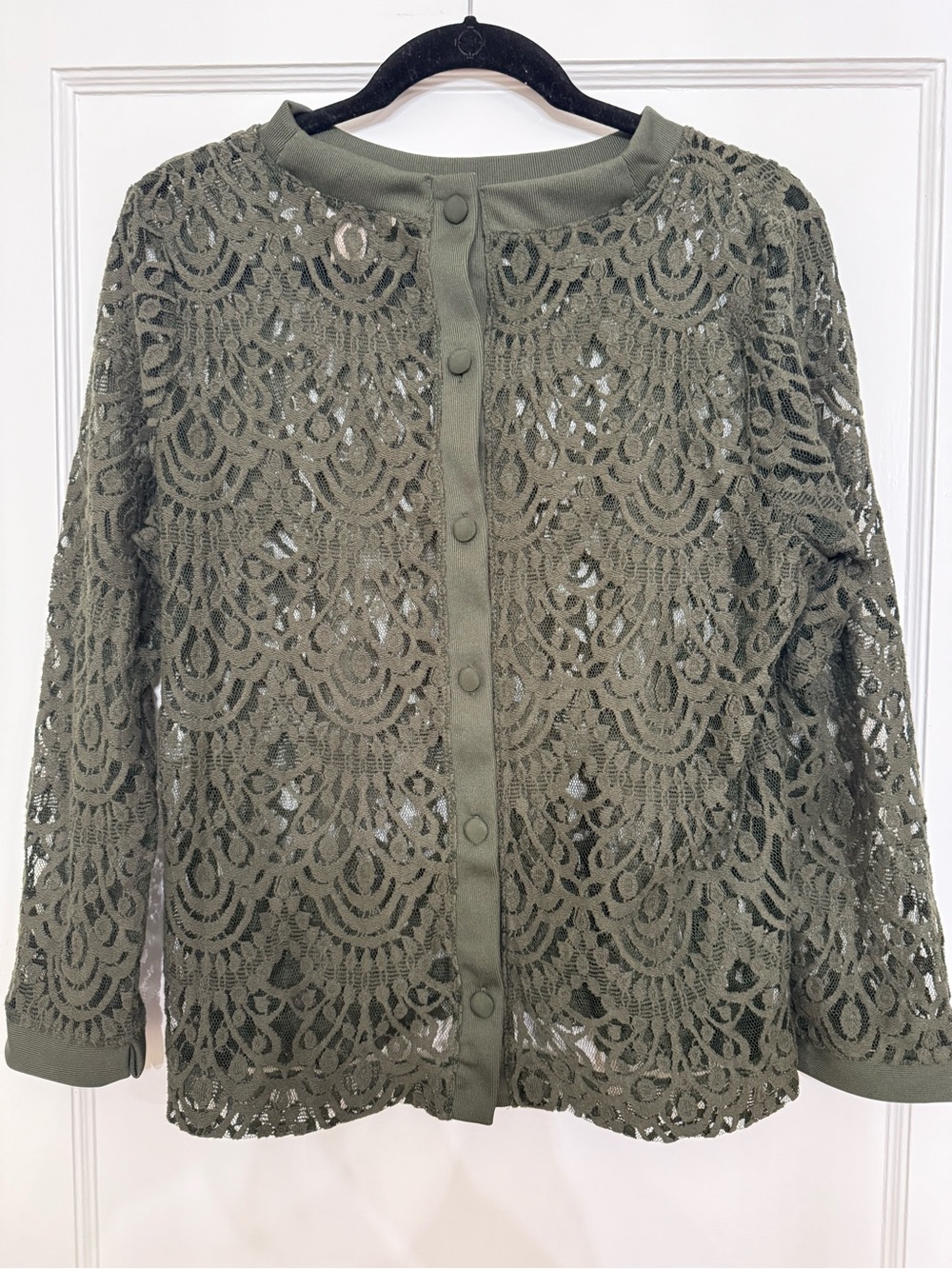 Banana Republic Olive Green Lace Button-Back Long Sleeve Blouse Large